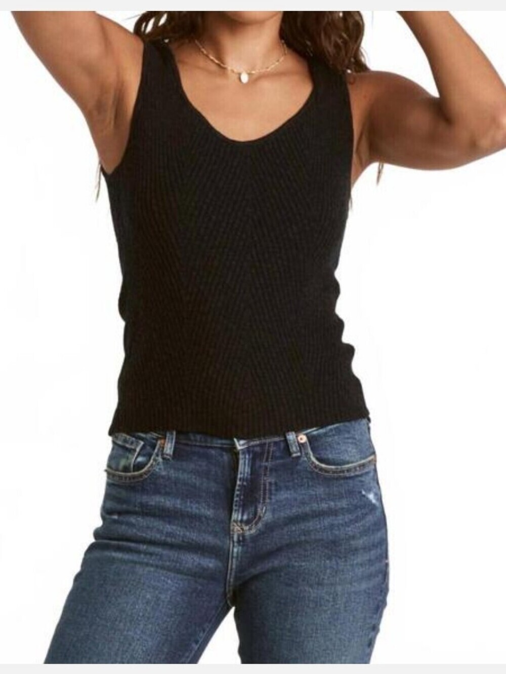 NEW DEAR JOHN Denim Neomi Decollete Neck Ribbed Tank Top Sz XL